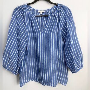 Ann Mashburn Size S • Blue White Blouse Puff Sleeve Top.